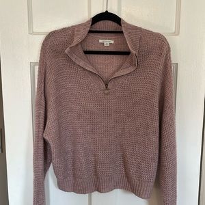 American Eagle Outfitters Slightly Cropped Mauve Pink Half-Zip Knit Sweater